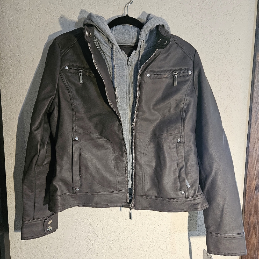 New with tags faux fur lined Vegan leather bomber jacket